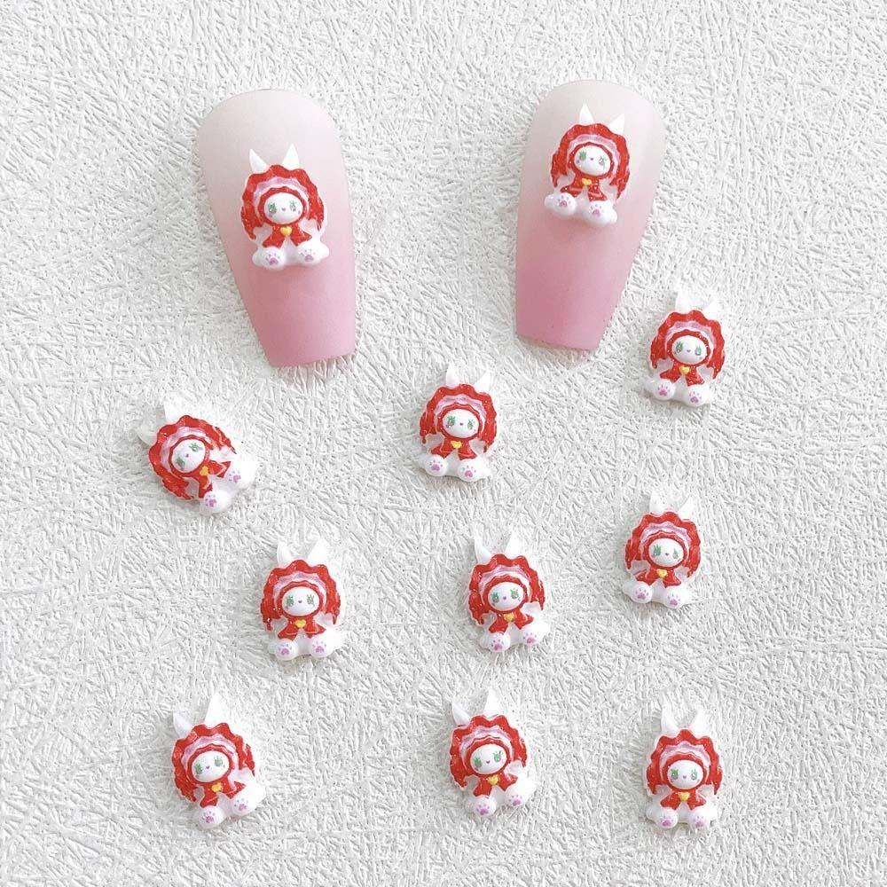 AUGUSTINA Agustinina Kartun Dekorasi Kuku Wanita 10Pcs /set Kartun Boneka Fashion Manicure Aksesoris Hiasan Kuku 3D Perhiasan Kuku