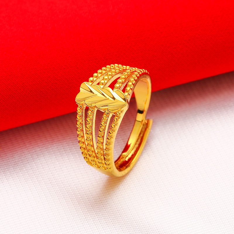 Goldkingdom Perhiasan Fashion Emas Asli Kadar 375 Bangkok Aksesoris Ready Stock Wanita Berlapis Emas Cincin Yang Dapat Disesuaikan Cinta Garis Halus Dan Tebal