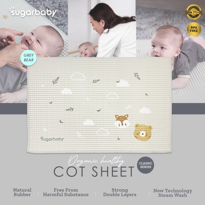 Perlak Bayi Sugar Baby Organic Healthy Cot Sheet Organik Motif 90x60cm Perlak Ompol Bayi