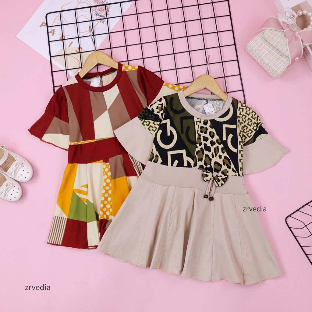 Dress Aurell uk Bayi - 6 Tahun / Baju Anak Lengan Atasan Perempuan Dres Bunga Cutbray Blouse Batik