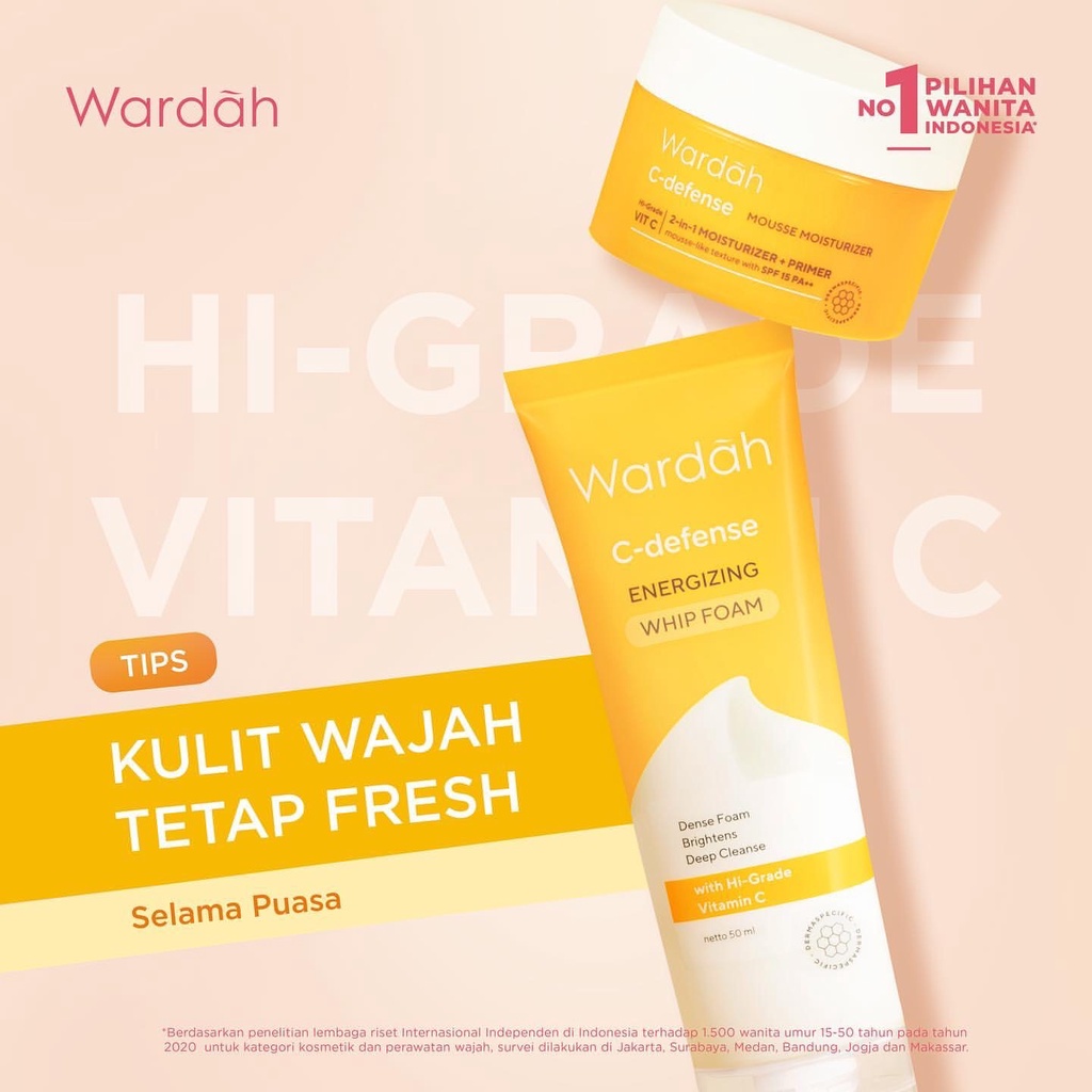 WARDAH C-Defense Series Indonesia / With Hi-Grade Vitamin C /  Energizing Creamy Wash Whip Foam Serum Mist DD Cream Sleeping Mask Mousse Moisturizer / Skincare Face Care / Skin Treatment Perawatan Wajah / Pembersih Pelembab Mencerahkan Segar Bundle Paket