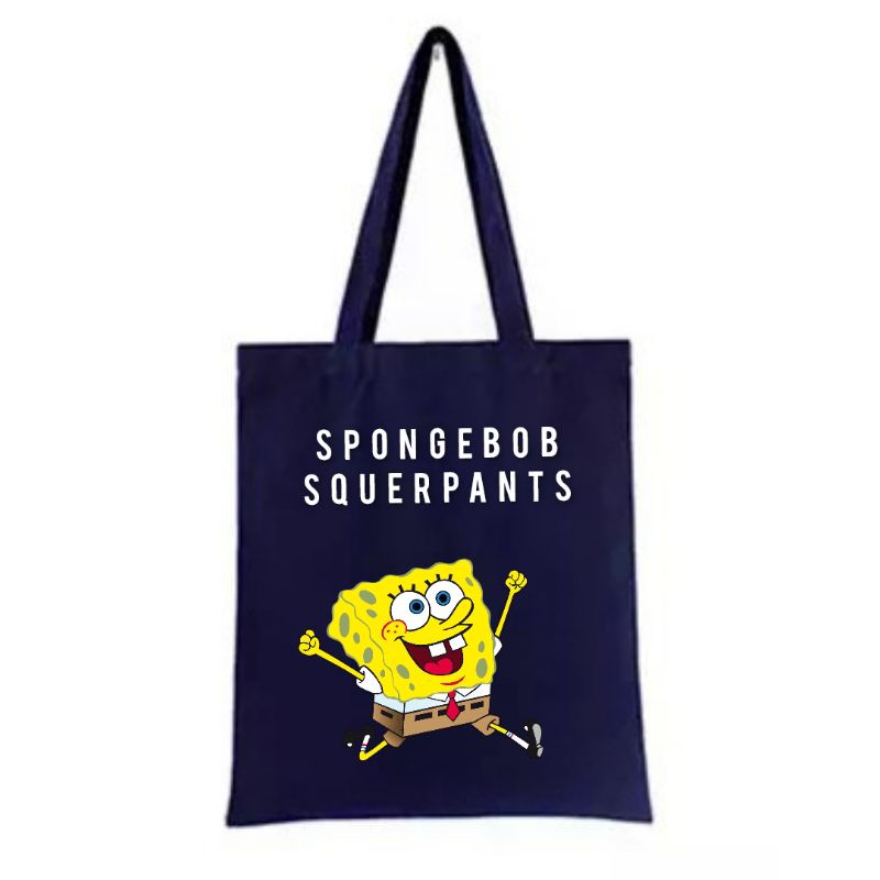 TOTE BAG KANVAS RESLETING MOTIF SPONGEBOB PRIA WANITA MURAH