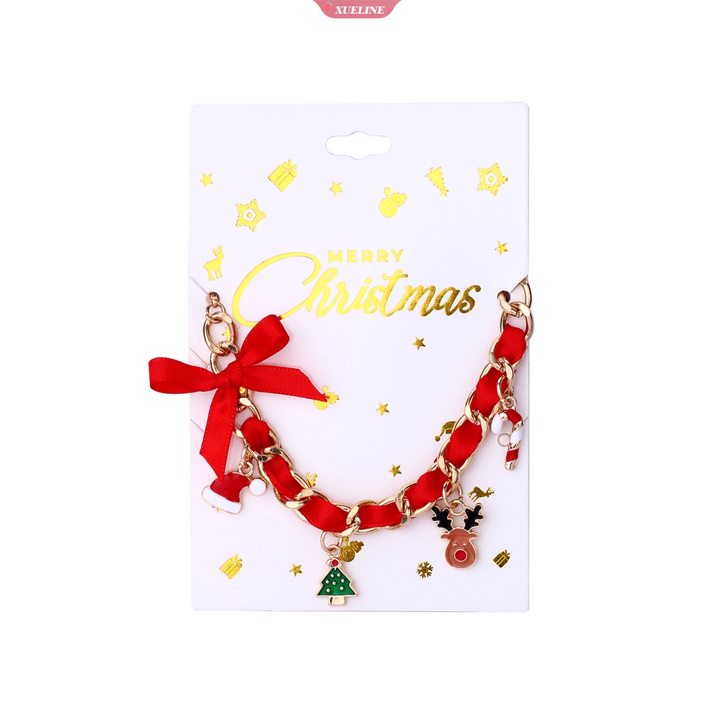Baru Perhiasan Natal Pesona Gelang Dengan Topi Natal Pohon Natal Tongkat Berjalan Tenun Tangan Gelang Halus Untuk Gadis Anak Hadiah [ZXL]