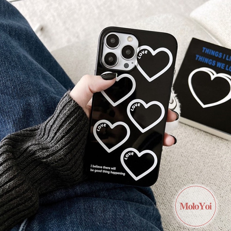 IPHONE Casing Ponsel Kartun Love Heart Kompatibel Untuk Iphone11 14 13 12 Pro Max XR 7Plus 8Plus 78 14 Plus X XS Max SE 2020 Glossy Halus Lembut Tpu Full Pelindung Cover