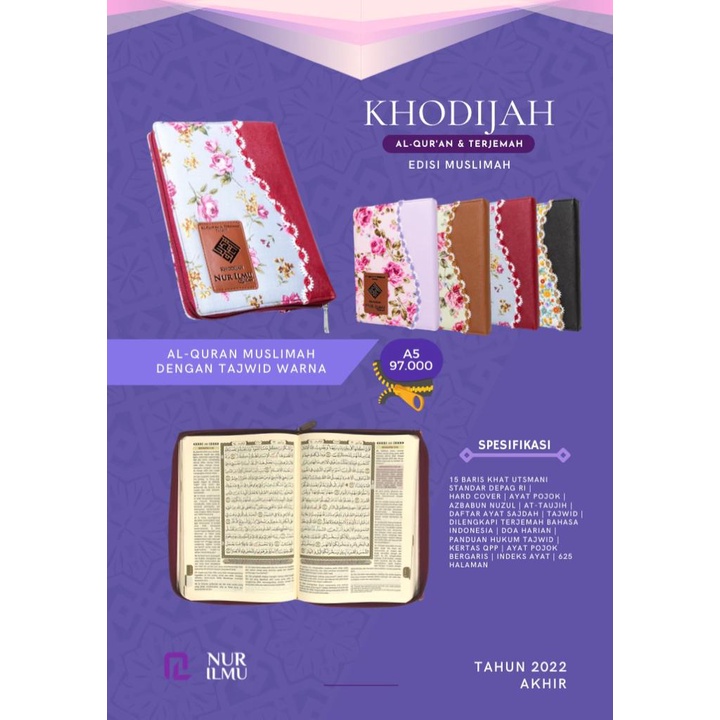 Al Quran Khodijah A5 Terjemah Tajwid Warna BONUS TUDING DZIKIR PAGI PETANG - Alquran Khadijah Untuk 