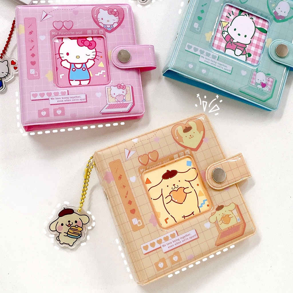 Kawaii Album Foto Binder Mini 3inch Dengan Liontin 40saku Penyimpanan Foto Lucu Sanrio Kuromi Melody Cinnamon Card Holder Untuk KPOP Idol Photocard Collect Book