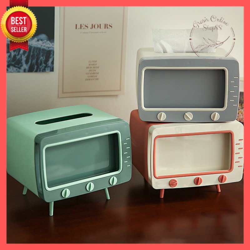 [GOS] B310 - Kotak Tissue Box Organizer Bentuk TV Tempat Tisu + Stand Phone Holder / Home Office Décor