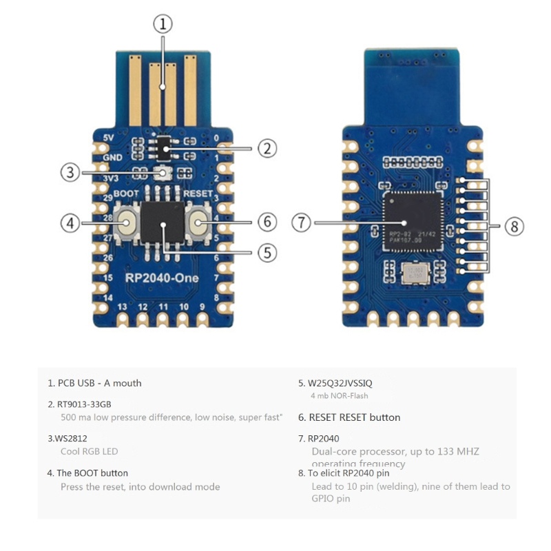 Btsg RP2040-One 4MB Flash MCU Board Berbasis Chip Mikrokontroler Raspberry Pi RP2040