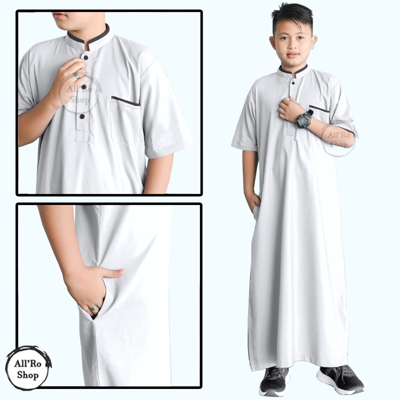 Baju Koko Jubah Anak Muslim Lengan 3/4 Koko Jubah Anak Laki laki Muslim Koko Lebaran Anak Koko Gamis Anak Jubah Anak Polos Koko Anak Erzi Ukuran M L XL Jumbo ARS JA001