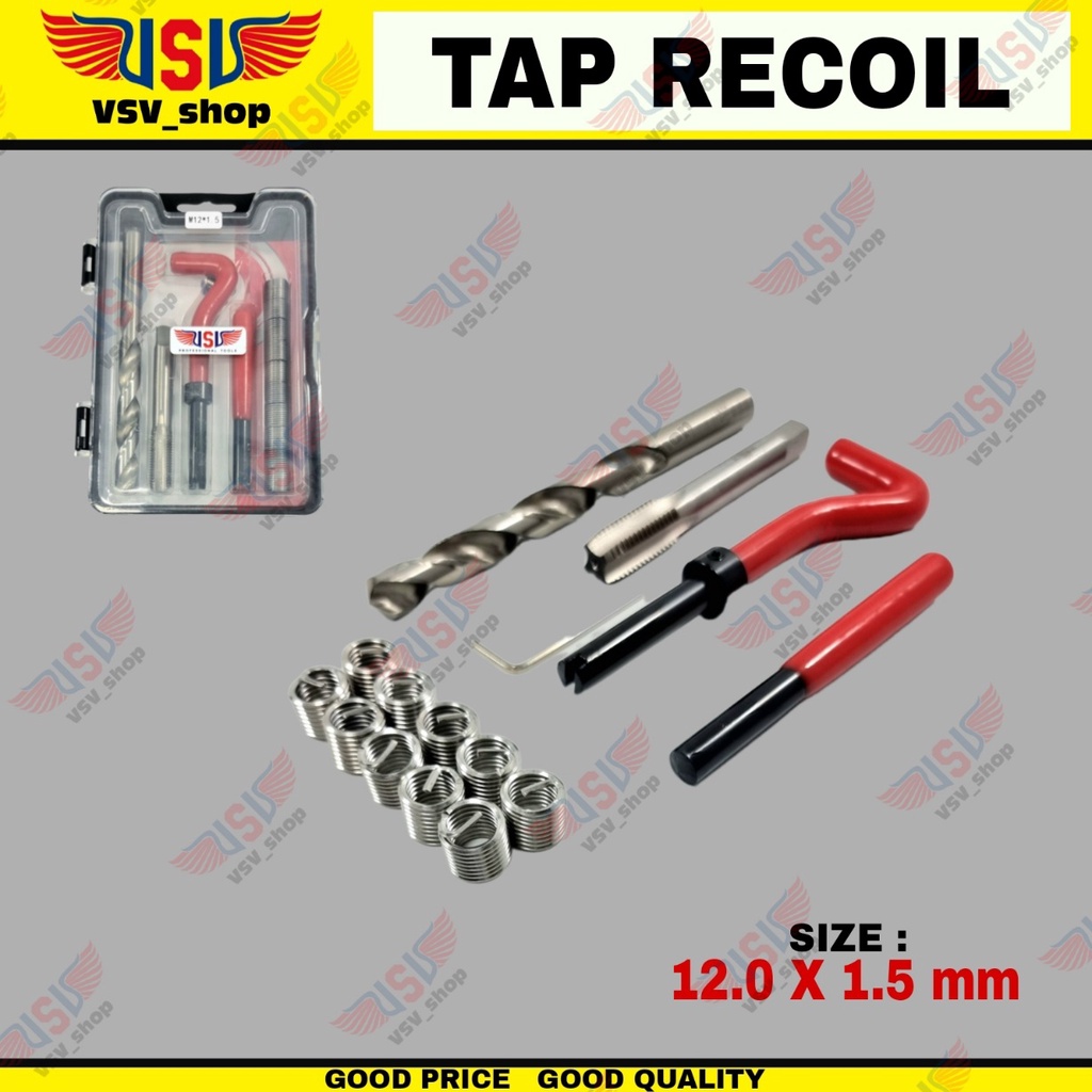 Thread Repair Kit Set M12x1.5 Tap recoil Helicoil Hand Tap Alat Memperbaiki Drat Rusak