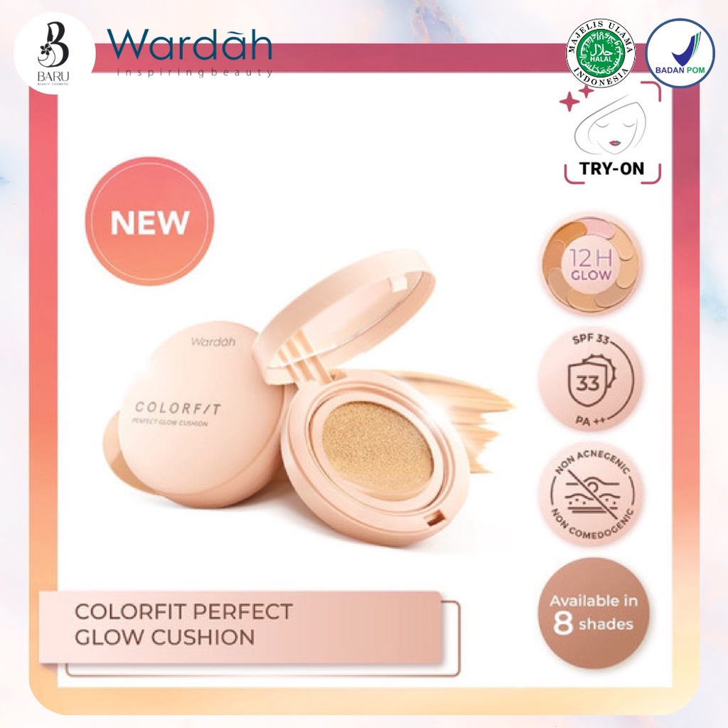 Wardah Colorfit Perfect Glow Cushion SPF 33 PA++ | Bedak Padat | Kosmetik Wajah | Compact Powder | O