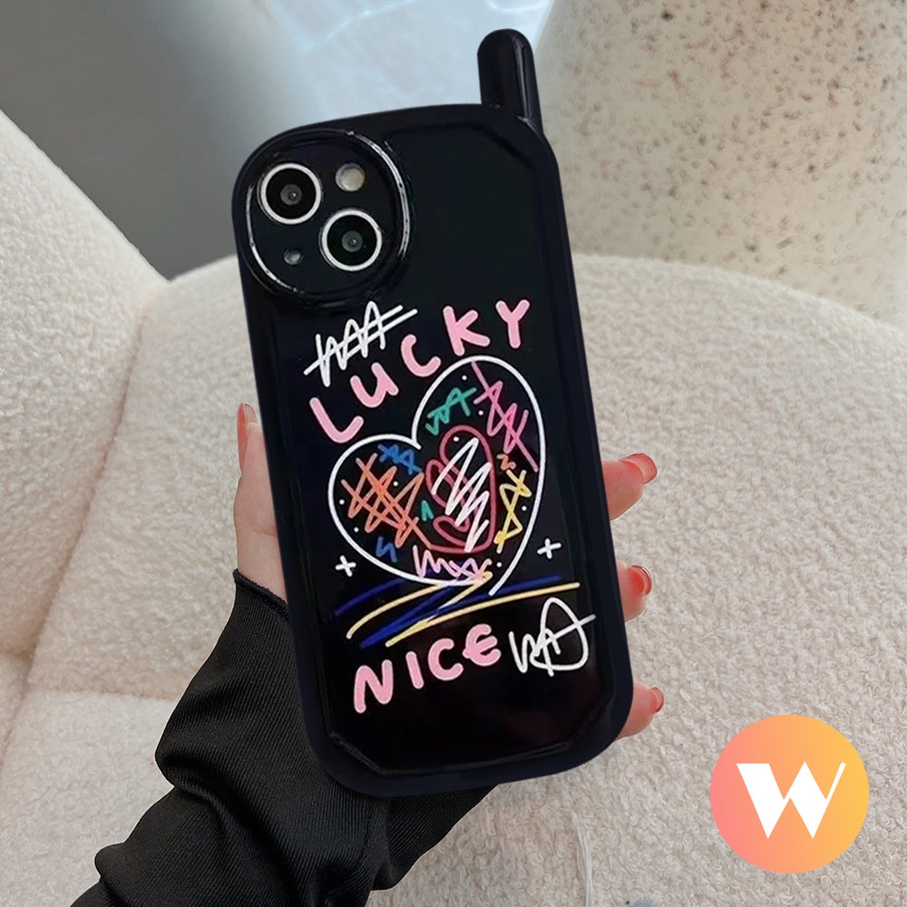 IPHONE Trendy Merek Glossy Air Cushion Vintage Case Kompatibel Untuk Iphone11 13 14 12 Pro Max 7Plus XR 8Plus X XS Max7 8 SE 2020 Art Line Graffiti Retro Bentuk Ponsel Seluler Soft Cover