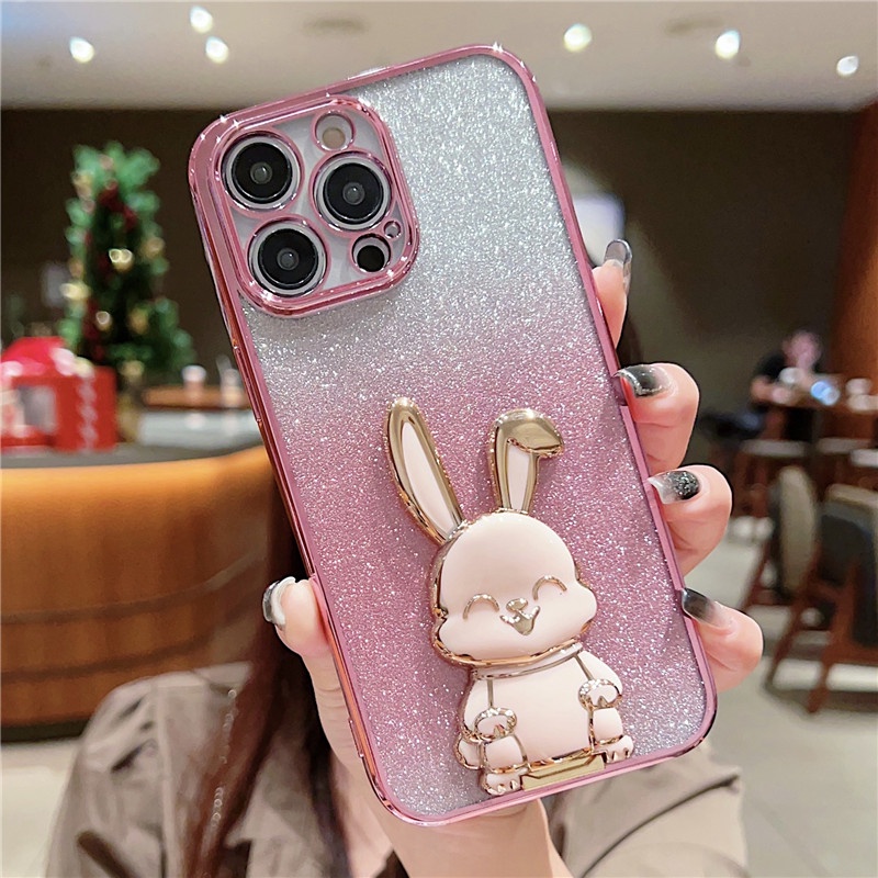 Casing Ponsel Secara Bertahap Berubah Warna Kompatibel Untuk iphone14 13 12 11promax x xs xsmax shockproof soft shell Stand alone rabbit mobile phone bracket back cover