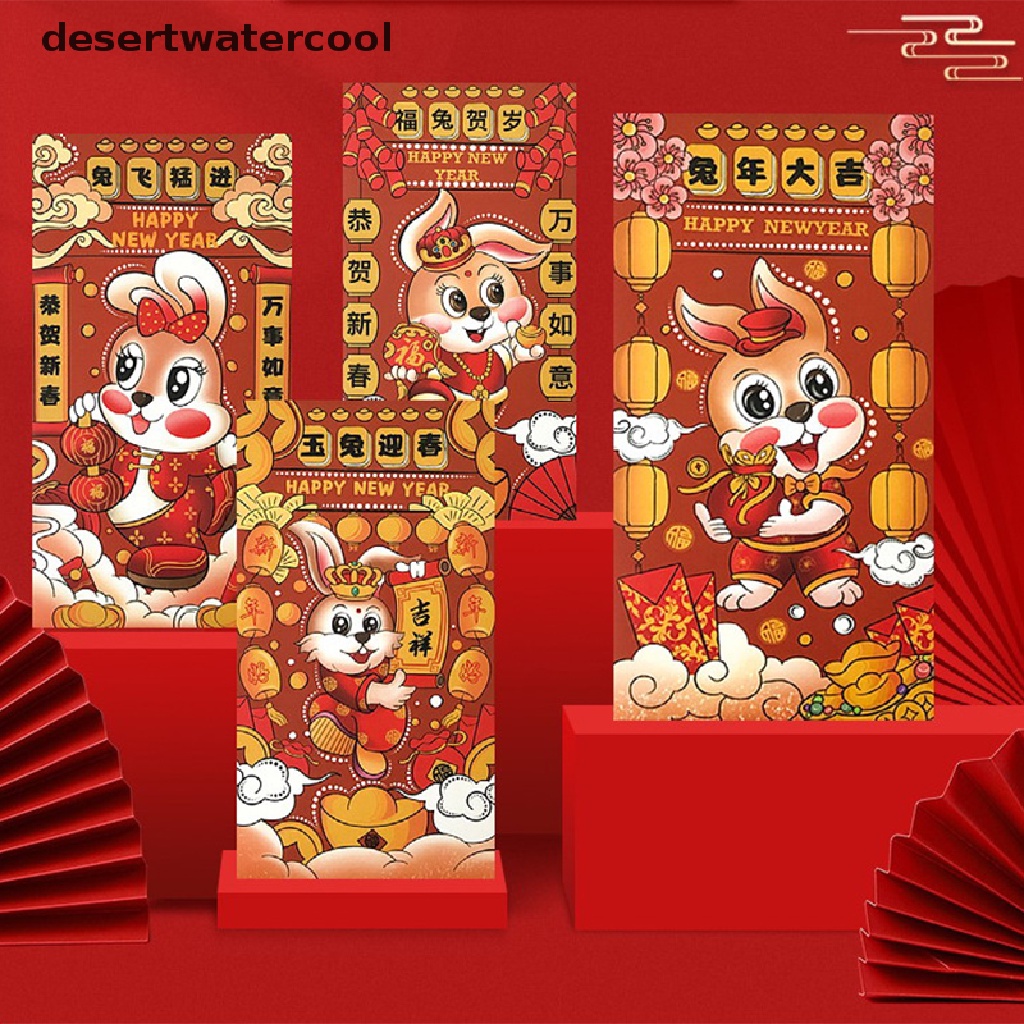 Deid 6pcs Kartun Anak Hadiah Uang Packing Bag Amplop Merah 2023tahun Kelinci Merah Packet Chinese New Year Money Packing Bag Lucky Red Packets Martijn