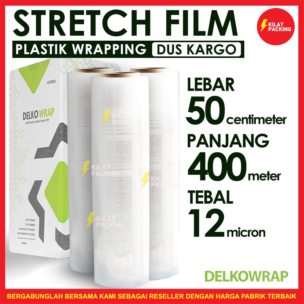 

Stretch Film Bening 50 CM x 400 M Plastik Wrapping Barang Delkowrap Per Dus