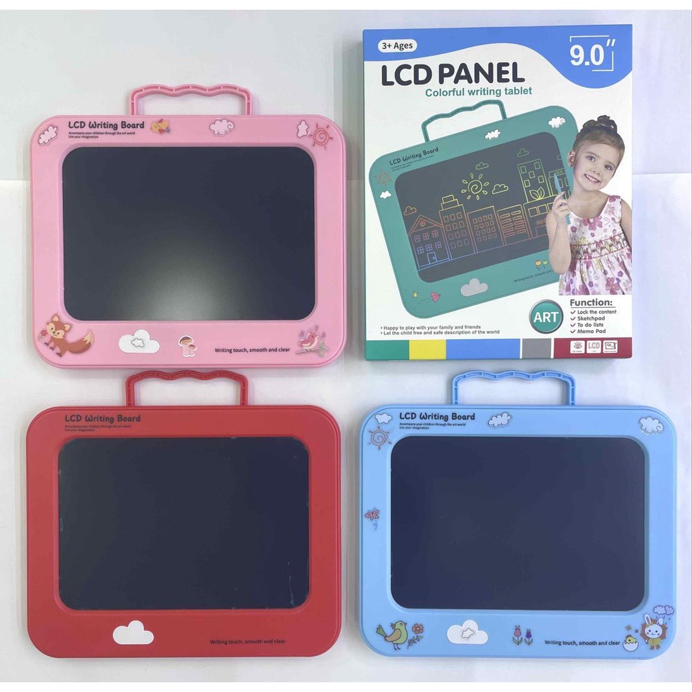 LCD Drawing Papan Tulis Anak Baterai Lithium 9 Inch Sticker Free