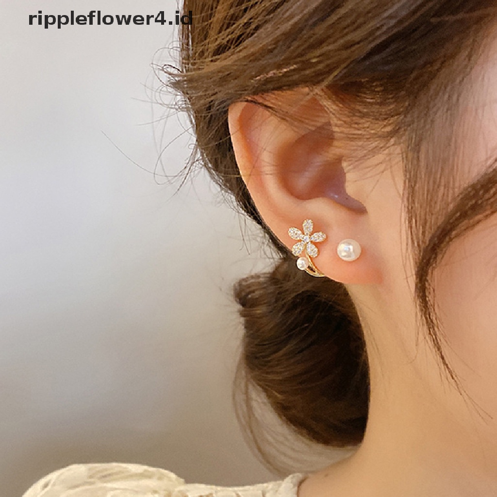 {rippleflower4.id} Anting Tusuk Bunga Mutiara Imitasi Gaya Korea/Wanita Fashion Perhiasan Elegan Ornamen Pernikahan~