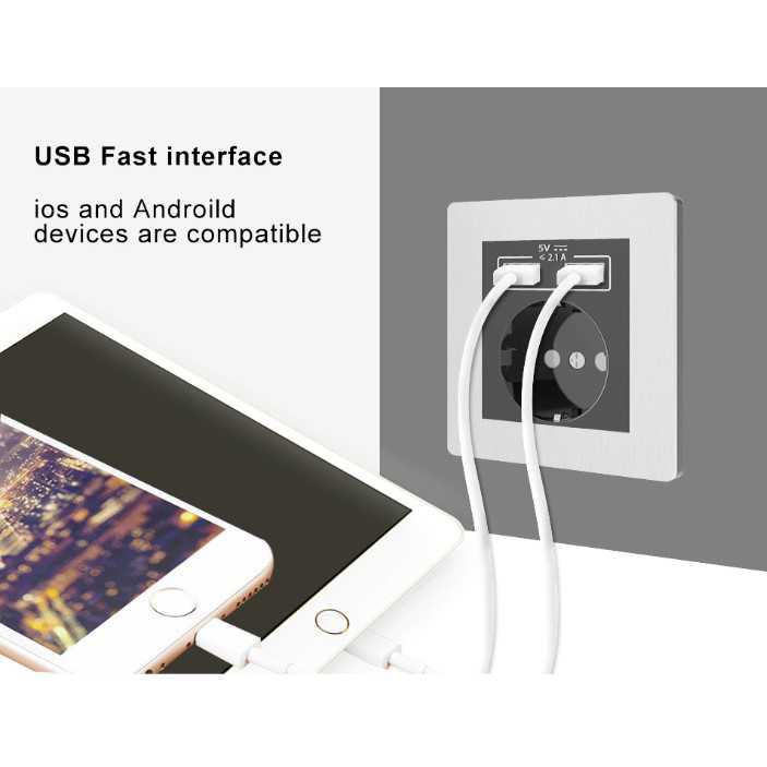 Makerele Stop Kontak EU dan 2 Port USB 2100 mA - WS222 ( Mughnii )