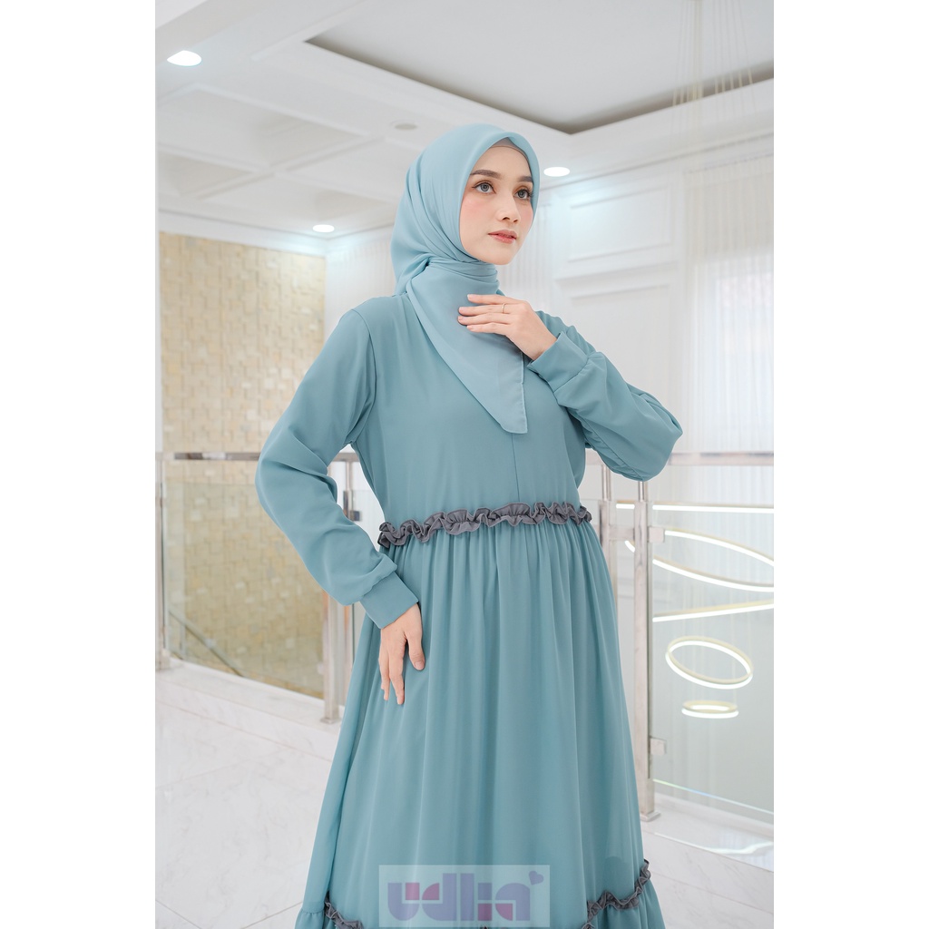 Udlia Gamis Wanita Terbaru Kekinian Pesta Lebaran 2025 Cerutty Nastya Wardah Kombinasi Abu  S M L XL