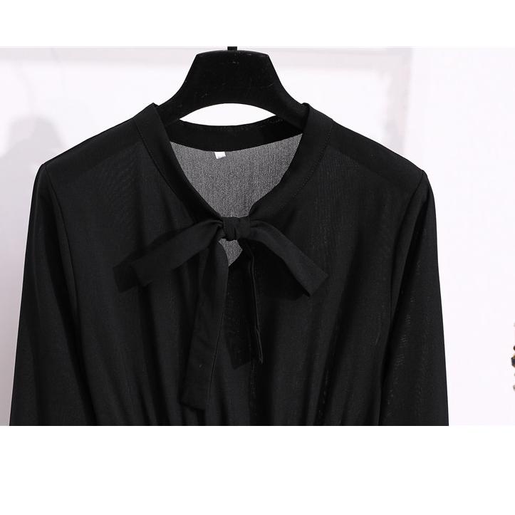 ✼Model Terkini★➨ Warna solid hitam merah Wanita midi dress korea lengan panjang Muslimah motif bunga