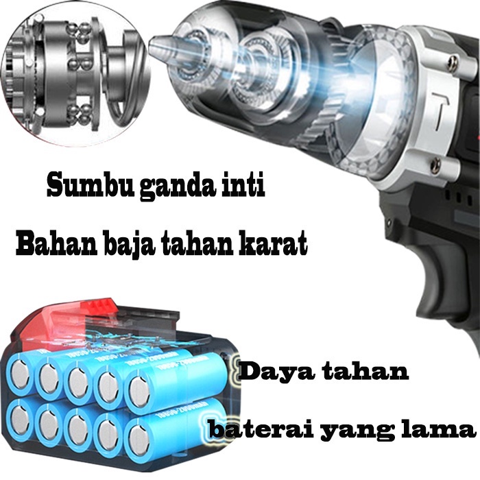 FLASH SHIP✨108V Mesin Bor Baterai Bor Listrik Bor Tanpa Kabel 98V Set Lengkap Mata Bor Cordless Electric Drill Full Set Of Drill Bits Bor Mesin Elektrik Drill Set Reversible Mesin Bor Tangan Listrik