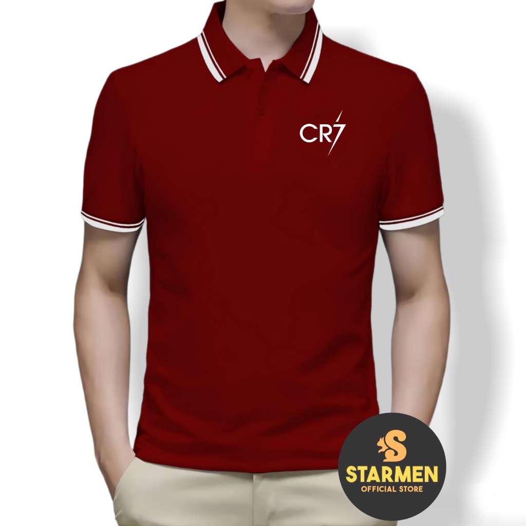 Kaos Polo Shirt Pria Kerah List Putih logo CR7