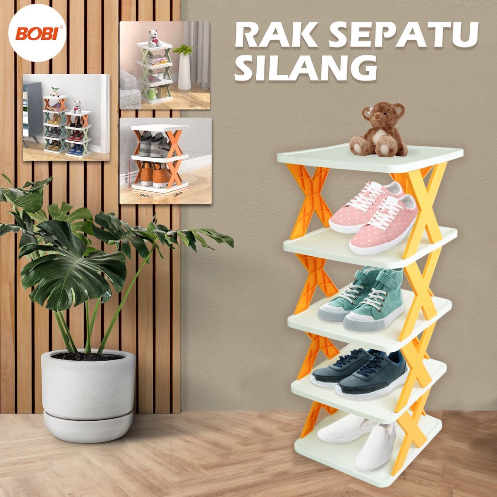 RAK SEPATU SILANG /  RAK SEPATU ZIGZAG PREMIUM BOBI / RAK SEPATU 4 atau 3 SUSUN - WARNA RANDOM