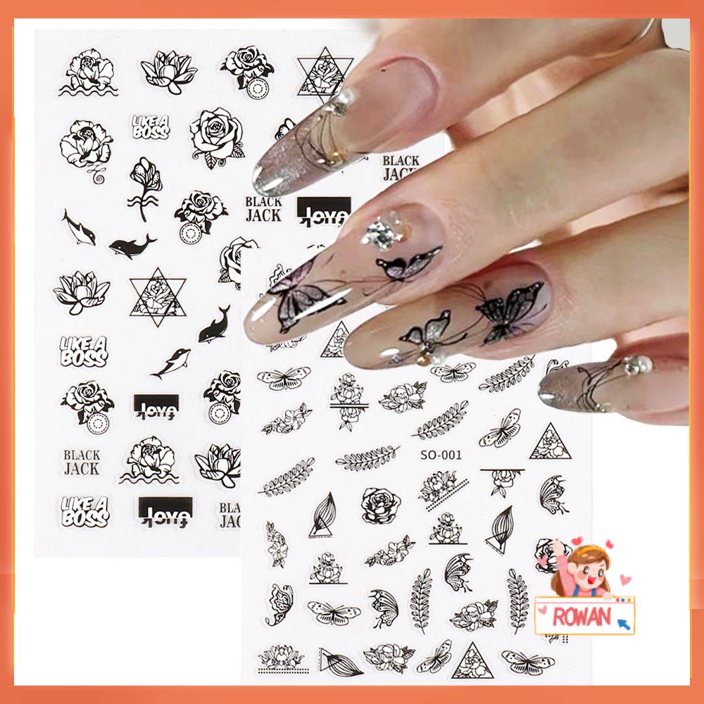 R-bunga Stiker Kuku Manicure Sliders Rose Botanical Bird Karakter Cina Butterfly Dekorasi