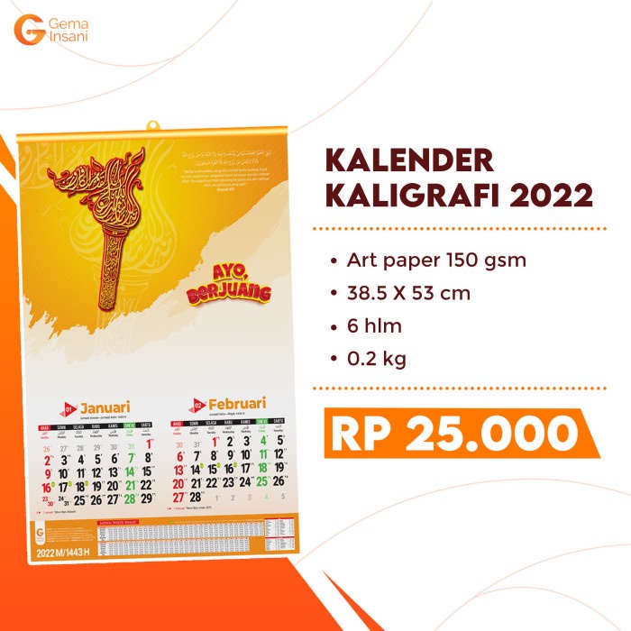 

STOK TERBATAS Kalender Kaligrafi 2022 - Gema Insani Code 1991