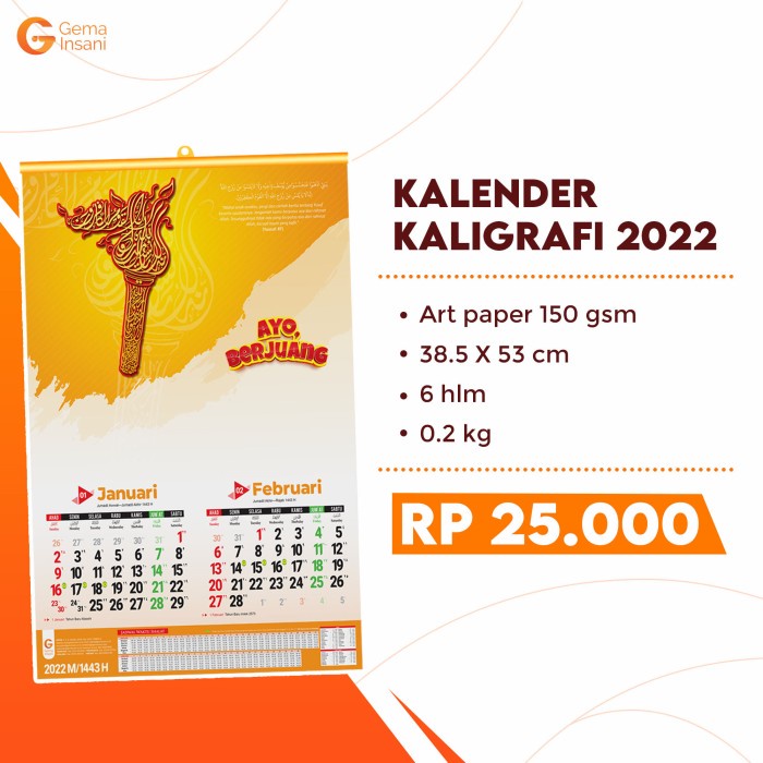 STOK TERBATAS Kalender Kaligrafi 2022 - Gema Insani Code 1991