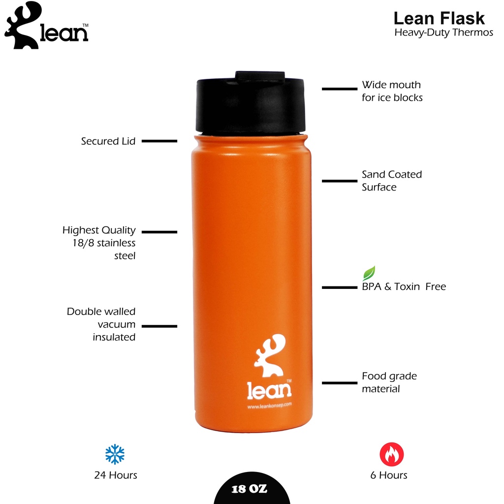 Lean Flask 18 0z- termos hybrid 24 jam hot/cold - tumbler tahan panas/dinding 24 jam - botol minum a