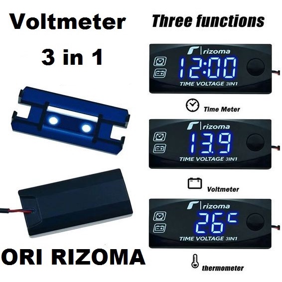 VOLTMETER 3 in 1 Volt Meter Aki Motor Mobil slim waterproof digital