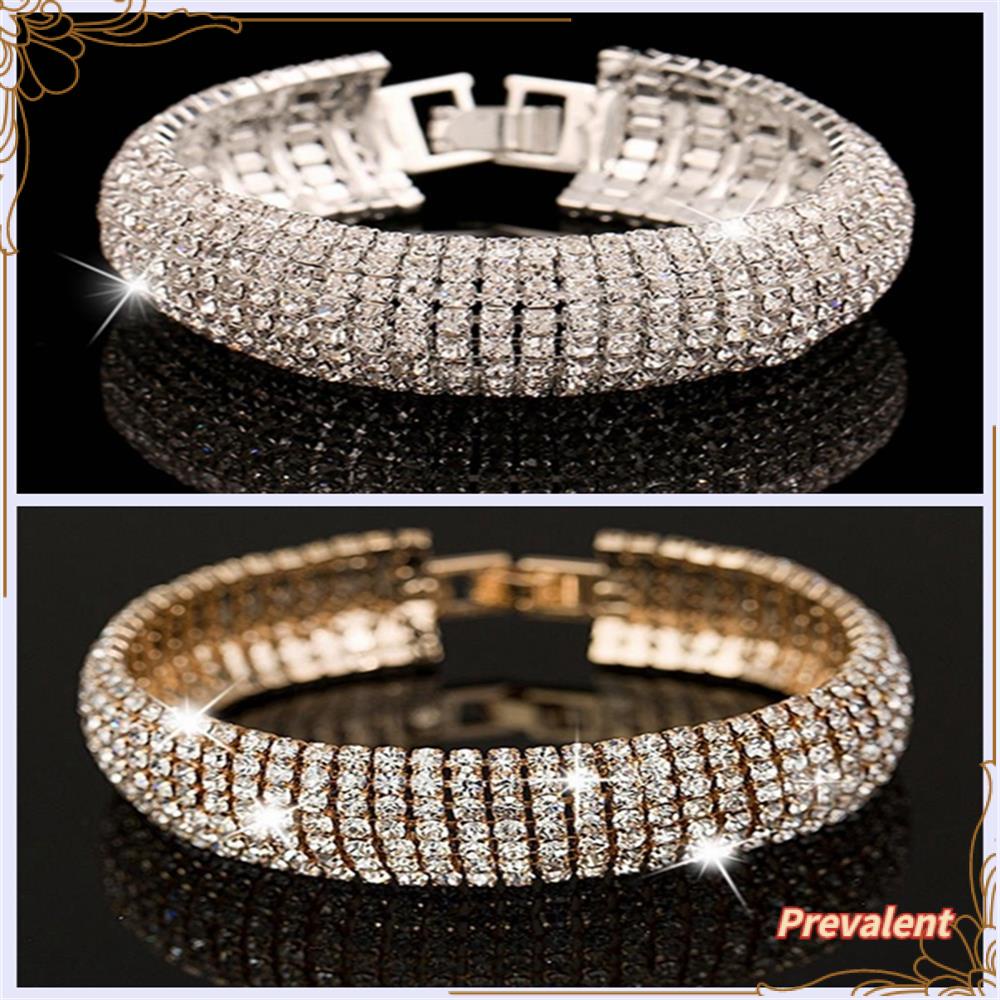 Preva 7baris Kristal Gelang Pernikahan Fashion Berlian Imitasi Diamante Perempuan Manset Bangle