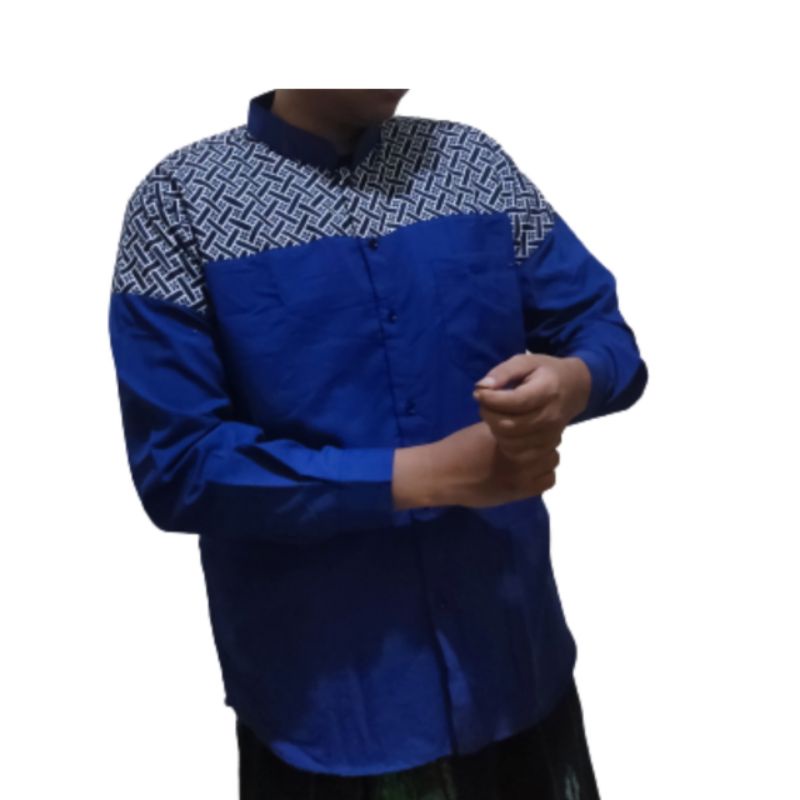 Baju Koko Pria Dewasa Lengan Panjang Motif Kobata Qynang Kombinasi Batik Terbaru