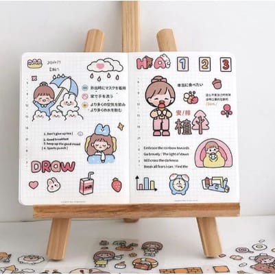 100 Lembar Stiker Motif Kartun Korea Lucu Anti Air Dekorasi DIY Handbook Scrapbook