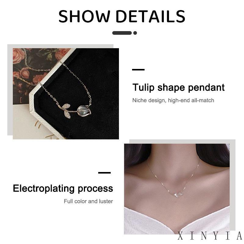 【Bayar di tempat】Tulip Kalung Perempuan Desain Niche High-end All-match Lembut Pacar Rantai Klavikula S925 Silver Titanium Steel Untuk Wanita