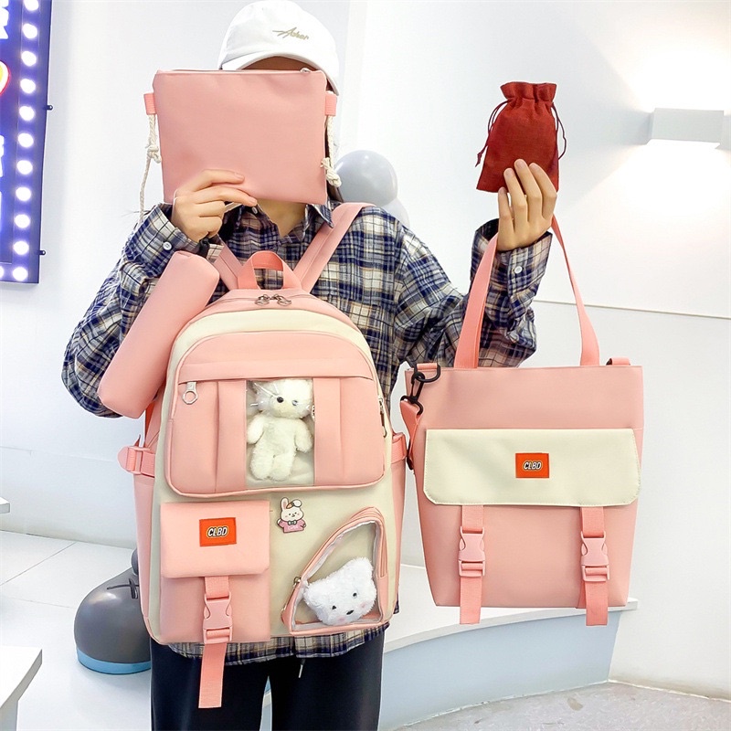 TAS RANSEL ANAK PEREMPUAN import set 5 in 1 SD SMP SMA BACKPACK REMAJA SEKOLAH boneka