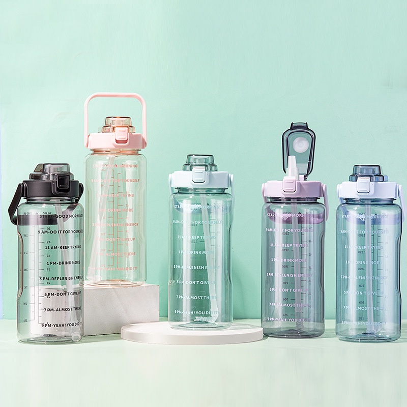 Botol Minum Jumbo 2 Liter Botol Air Bening Transparan Tempat Wadah Air Kulkas Besar Drinking Bottle With Holder