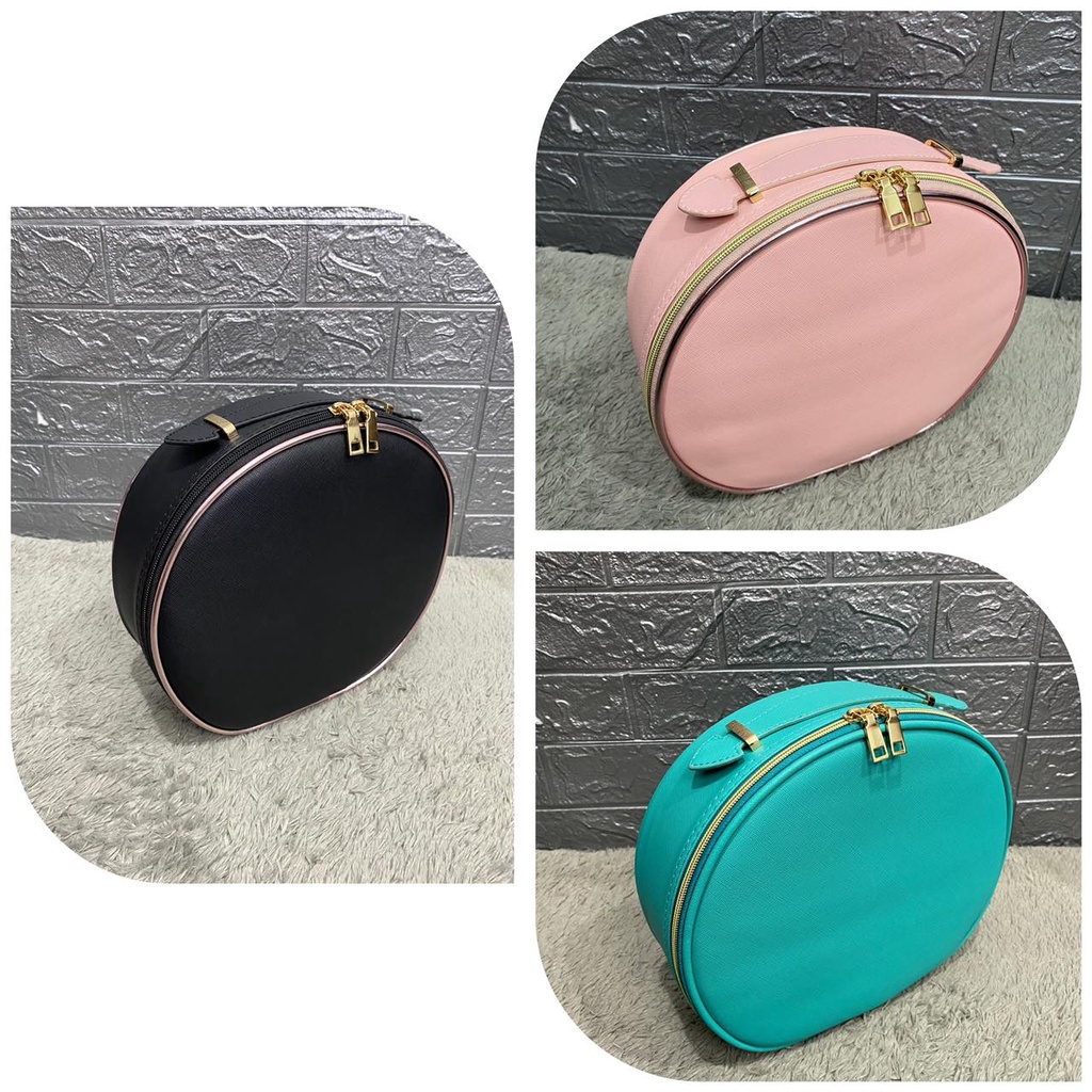 New Tas Kosmetik Tas Make up Oval PU Premium Beauty Case