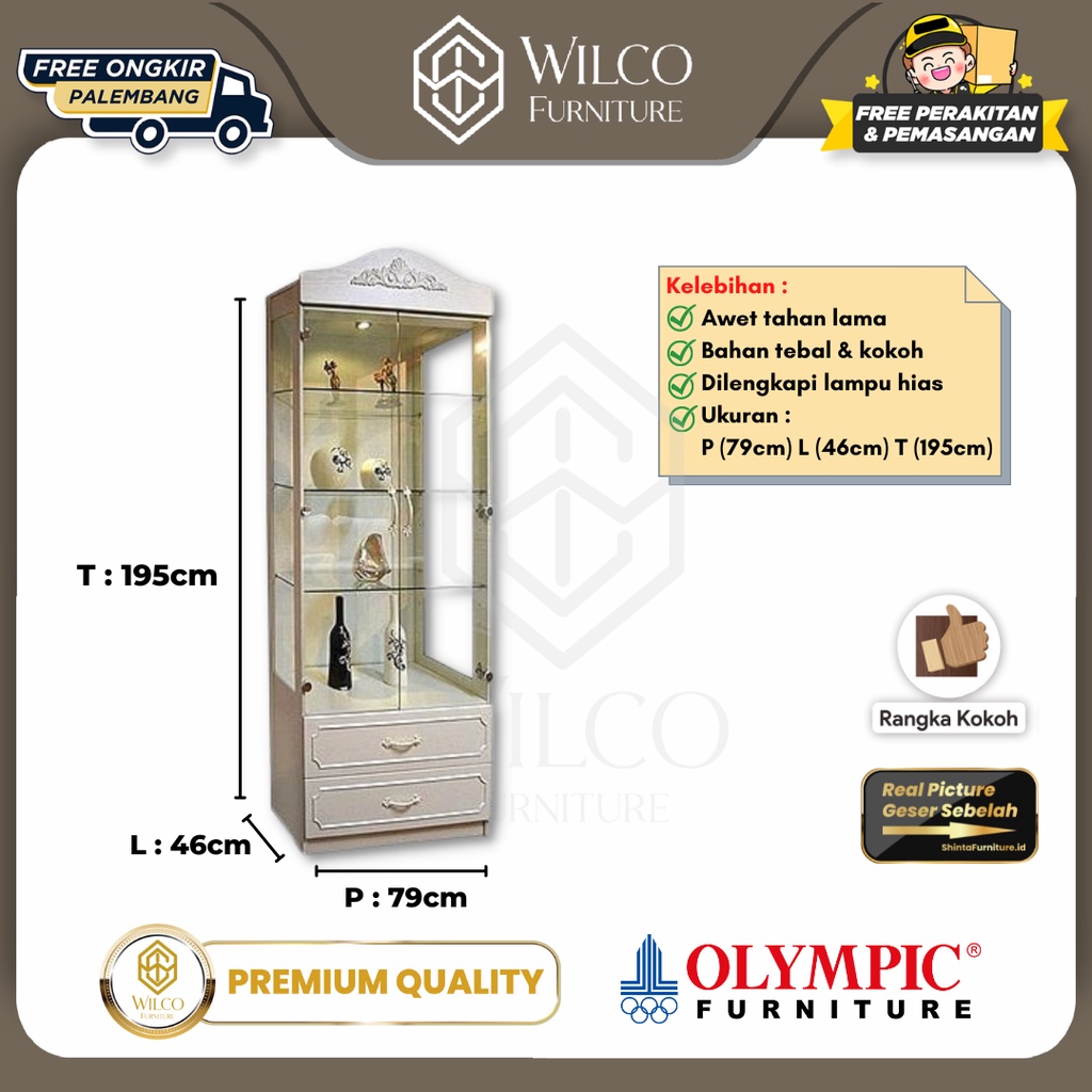 Olympic DCH Emerald 2K/ Lemari Hias/ Lemari Pajangan Kaca 2 Pintu