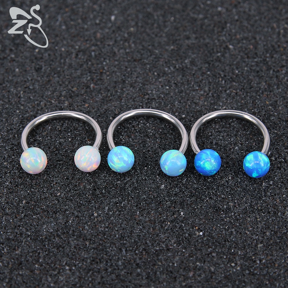 1pc 16G Stainless Steel Septum Piercing Clicker Telinga Helix Tragus Tindik Bibir Blue Opal Nose Rings