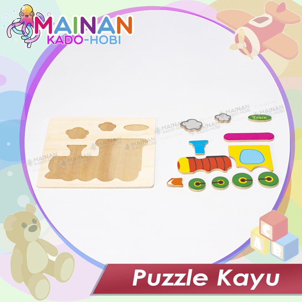 MAINAN ANAK MONTESSORI PUZZLE KAYU TRANSPORTASI KERETA API