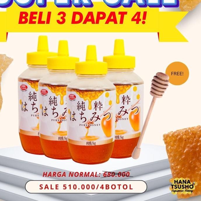 

Langsung Order Paket Hemat Beli 3 GRATIS 1 Madu Murni Jepang HanaTsusho 1 KG (CHECKOUT 4 BOTOL UNTUK BUY 3 FREE 1)..