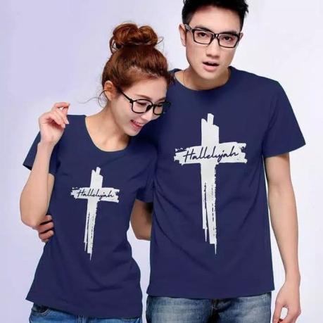 Langsung Atc KAOS COUPLE  / BAJU PASANGAN / BAJU COUPLE ROHANI MURAH HALLELUJAH NAVY