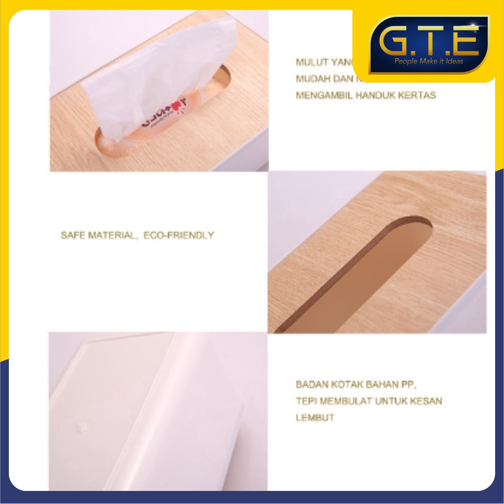 GTE | Kotak Tisu Tissue Box Elegan dengan Tutup Kayu Multifungsi Model / Organizer Meja