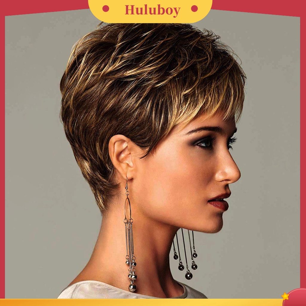 1 Set Rambut Palsu Kepala Model Pendek Bahan Silk Suhu Tinggi Untuk Wanita