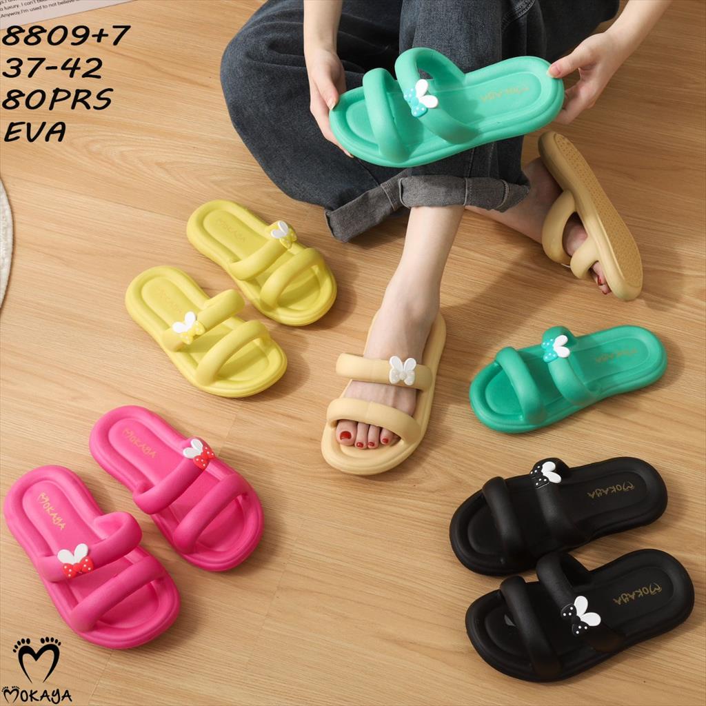 Sandal Slip On / Slop Wanita Rubber Eva Ban 2 Pita Polkadot Super Ringan Empuk Lucu Trendy Import Mokaya / Size 37-42 (8809+7)