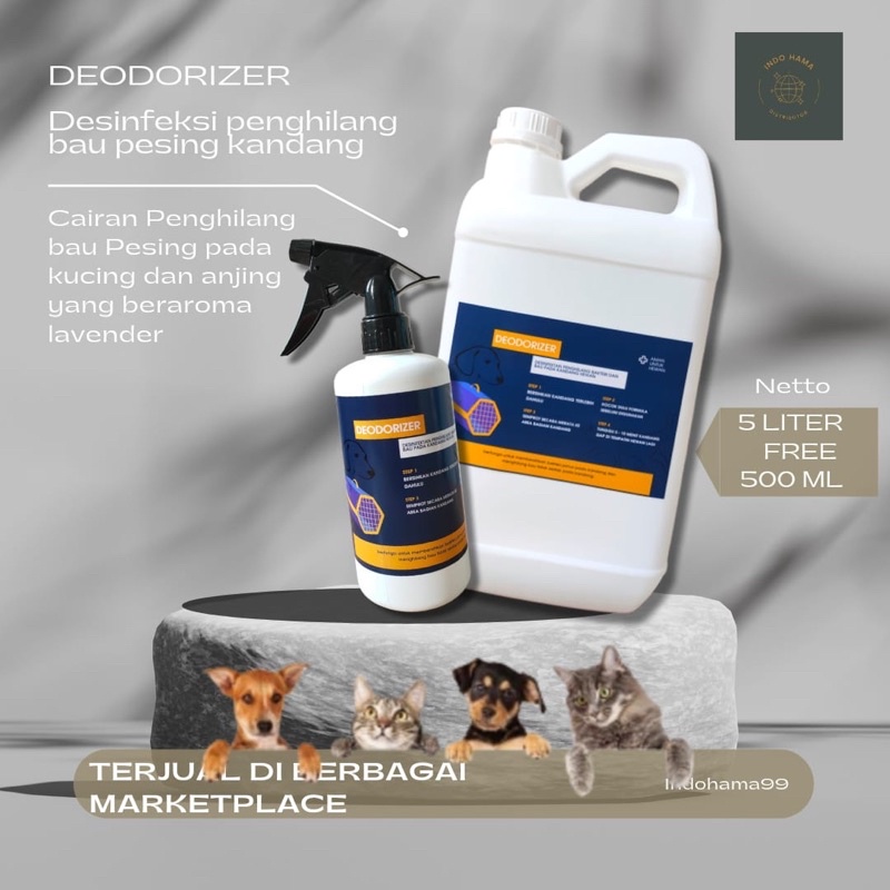 DEODORIZER Penghilang bau kandang pesing kucing dan hewan lainnya isi 5liter free 500ml