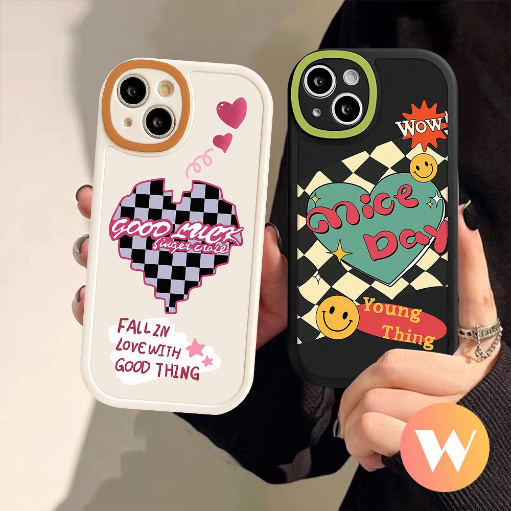 Soft Love Heart Case Realme C35 C31 C21 C25Y C2 C25 C30 C30s C21Y C15 C11 C20A C25s C20 C3 C17 GT C12 C17 8i 9i 8 5 6s 6 8Pro 6i 5i 5s 7i Senyum Lucu Kotak-Kotak Couple Belakang Sarung Cover Sarung