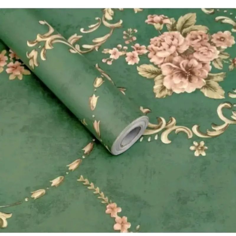 Wallpaper Sticker Dinding Ruang Tamu Kamar dan Kantor Motif Batik Hijau Polos